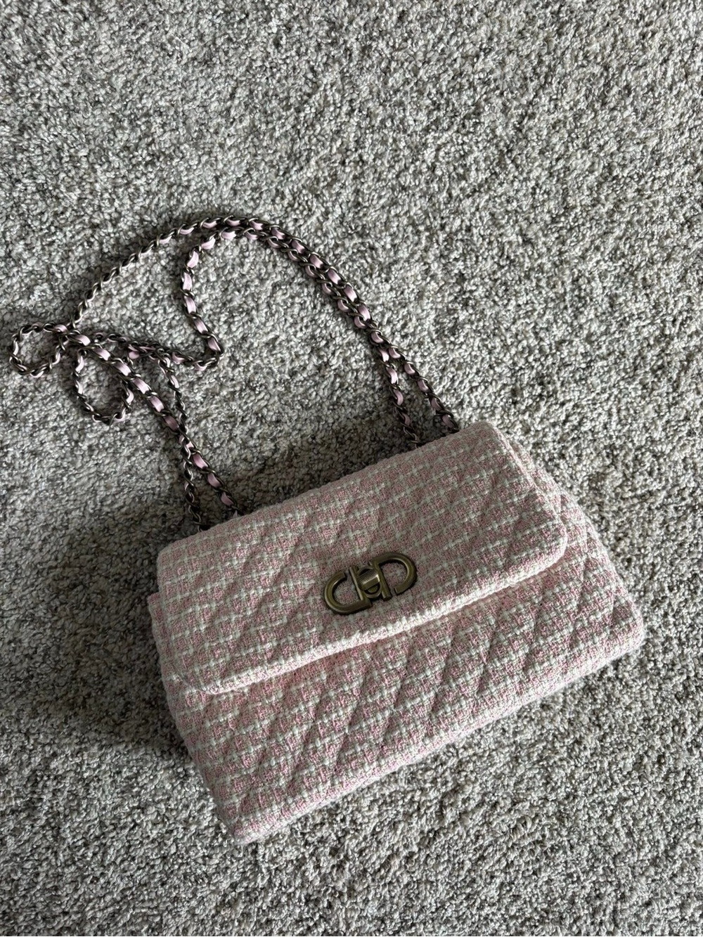 Pink Tweed Chain Shoulder Bag
